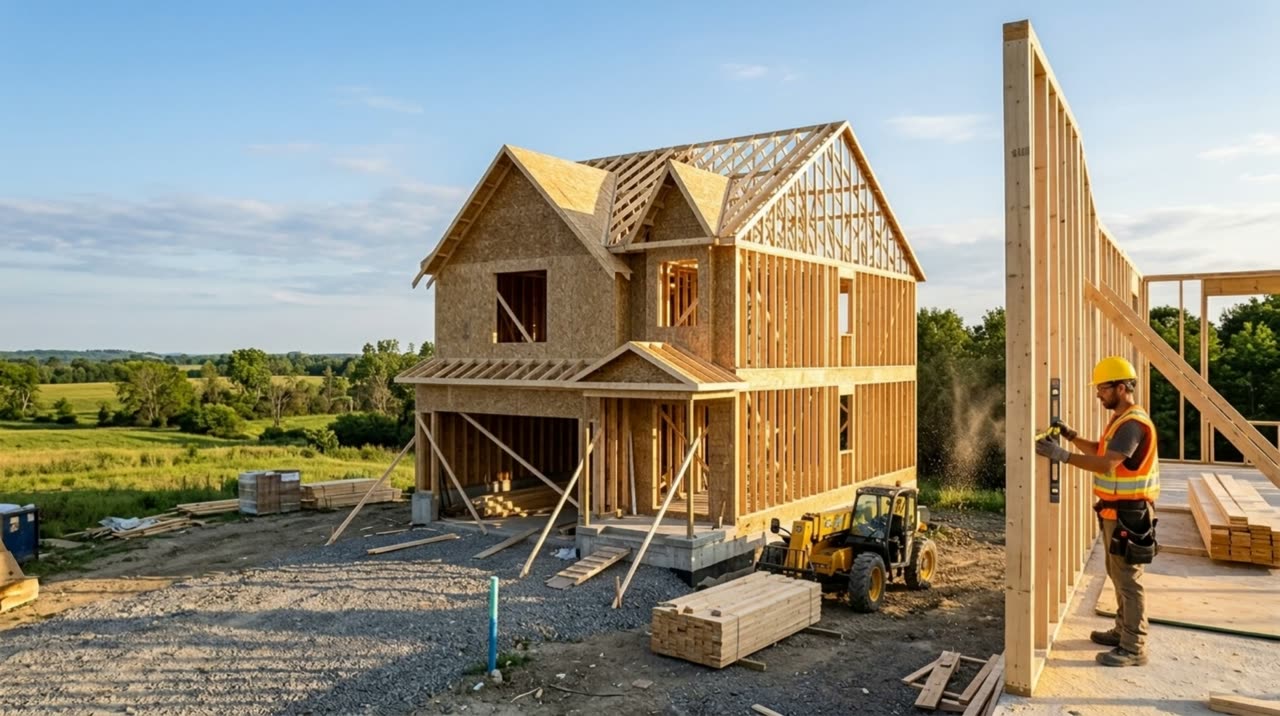 Framed two-storey new build under construction