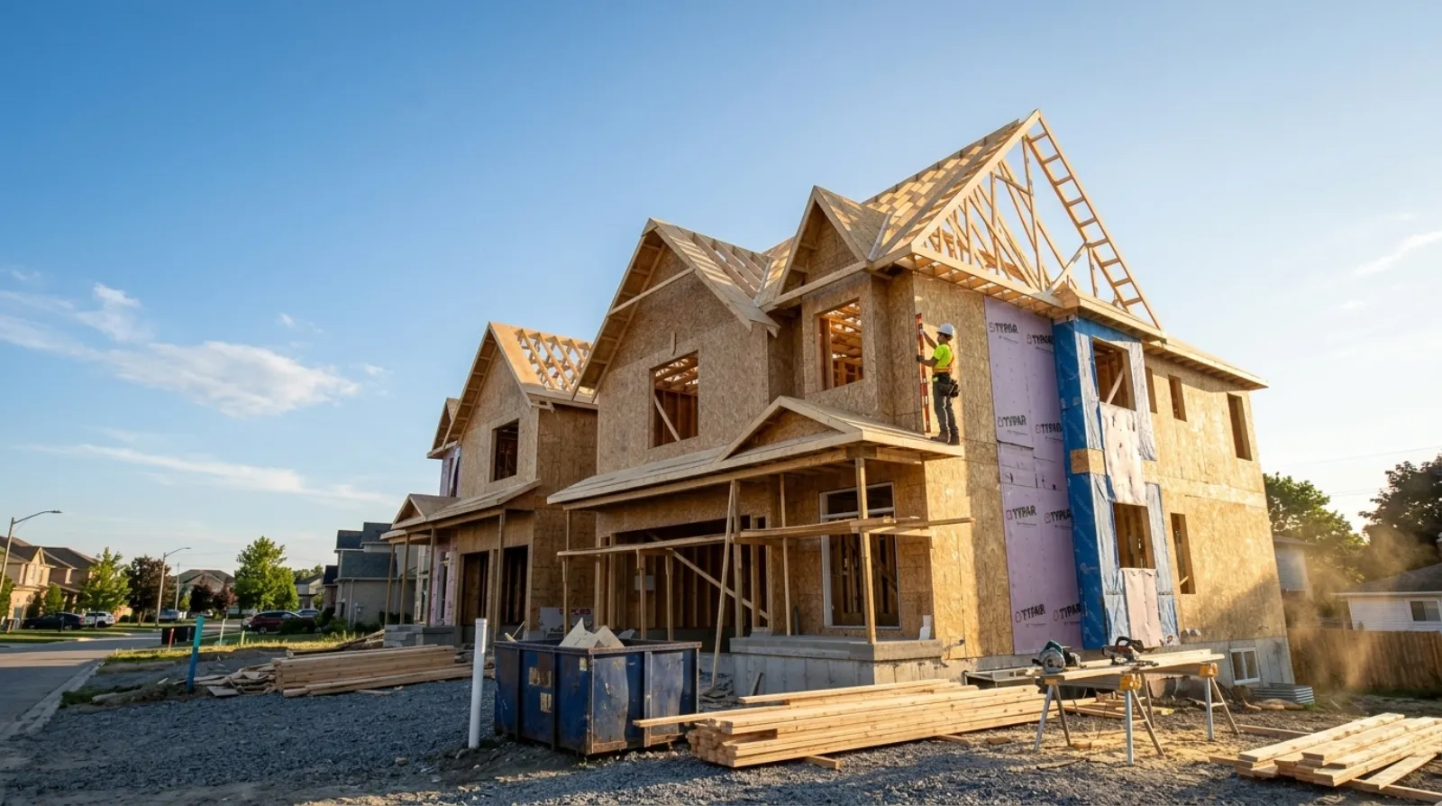 New-build framing across a Durham Region job site